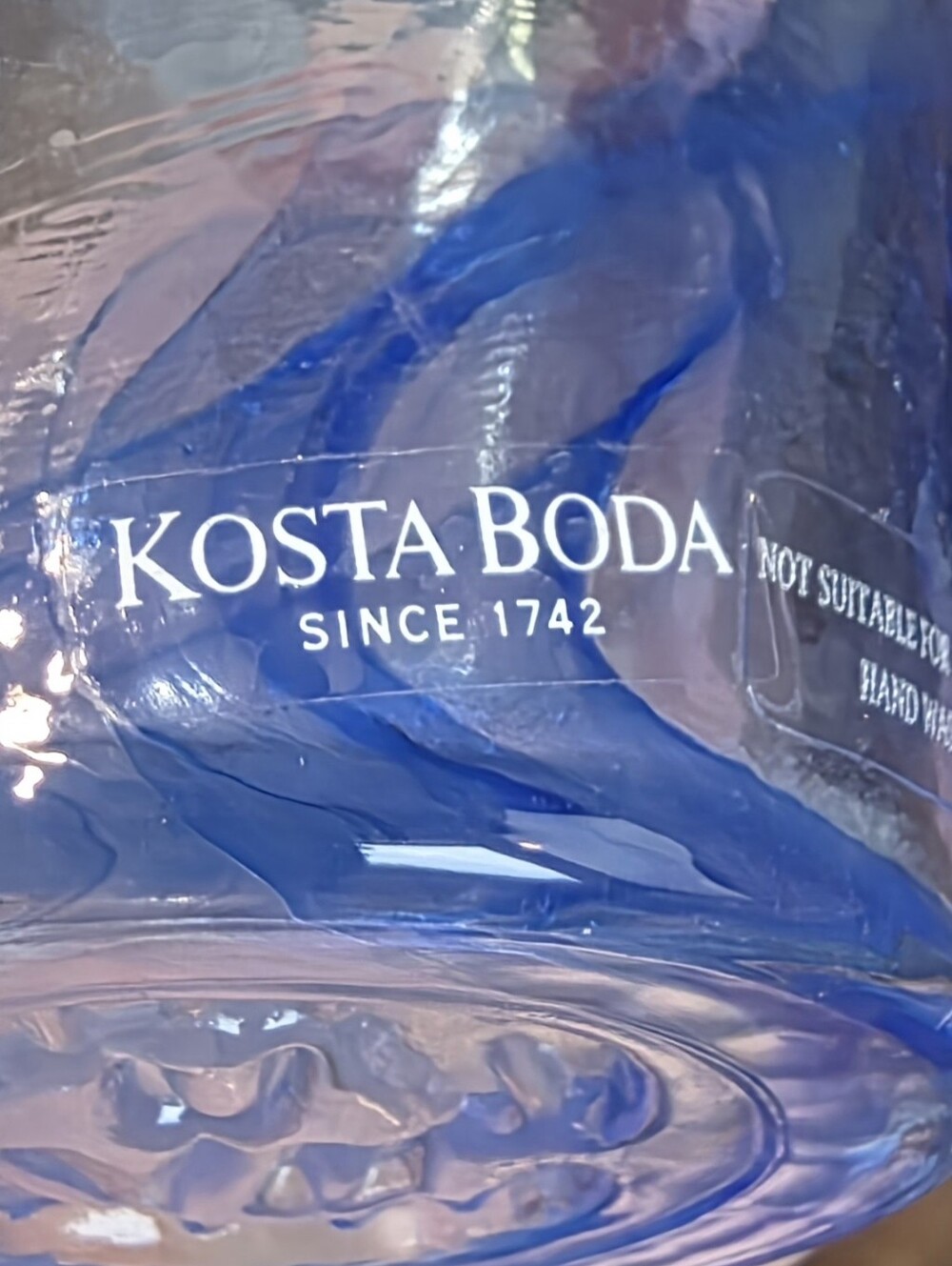 Kosta Boda Ulrica Hydman-Vallien Blue Swirl Mine Drinking Glass - Picture 4 of 8